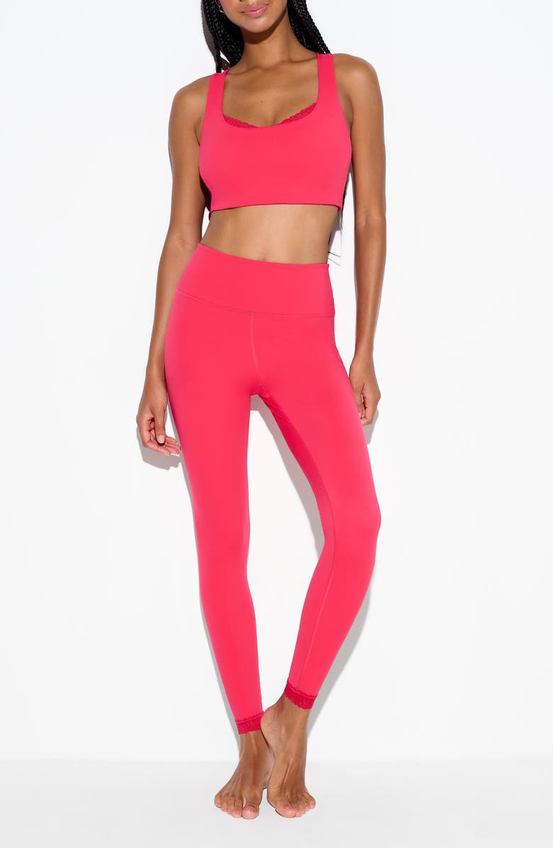 Spiritual Gangster Harmony Lace Trim Racerback Sports Bra, Alternate, color, Passion Flower