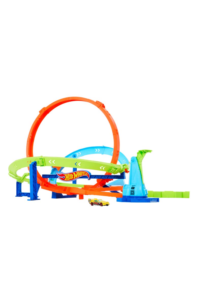 Hot Wheels <sup>®</sup> Action Loop Cyclone Challenge Track Set with 1:64 Scale Toy Car, Main, color, 