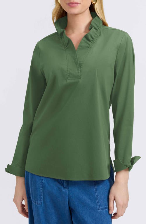 Foxcroft Tammy Ruffle Collar Cotton Blend Top In Green