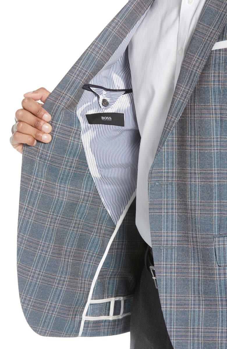BOSS Hartlay Trim Fit Plaid Wool Sport Coat, Alternate, color,