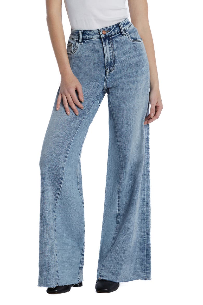 Happy Dual Two-Tone High Waist Wide Leg Jeans, Main, color, AIR BLUE