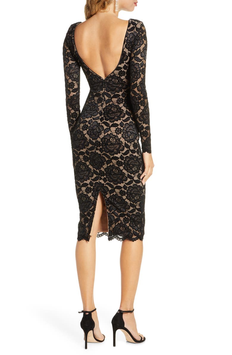 Dress the Population Emery Long Sleeve Lace Cocktail Dress, Alternate, color, 