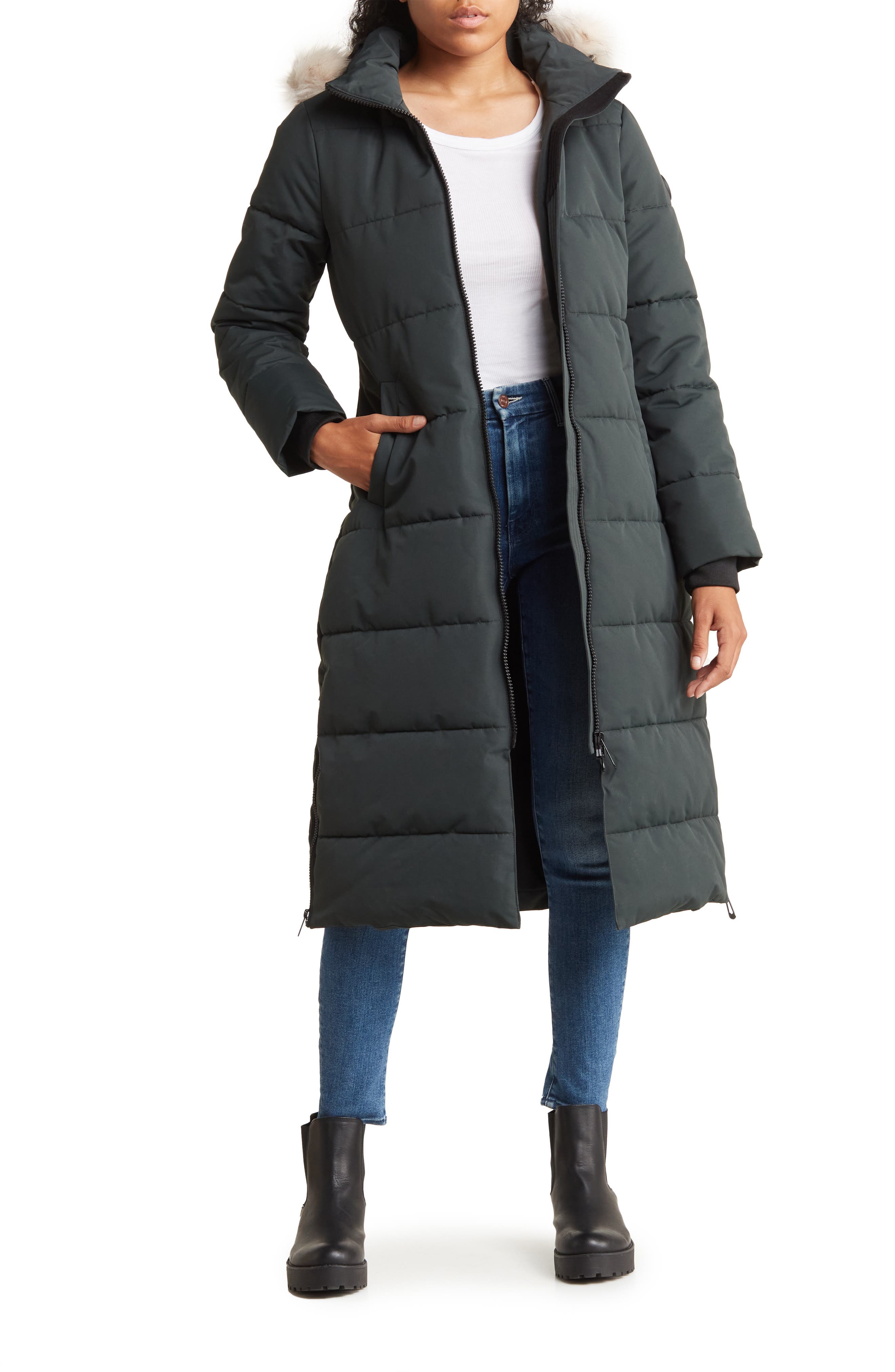 Noize Winter Long Parka with Faux Fur Trim