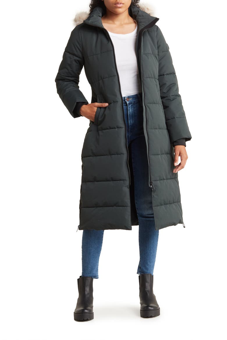 Winter Long Parka with Faux Fur Trim, Main, color, SPRUCE