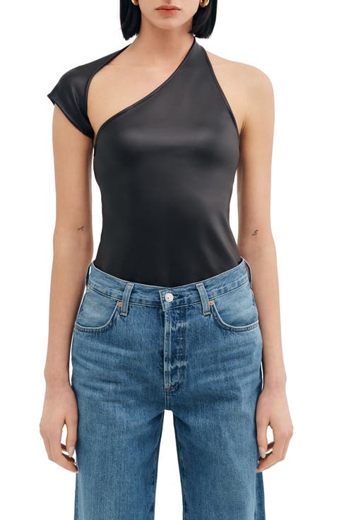 Milan One Shoulder Faux Leather Top