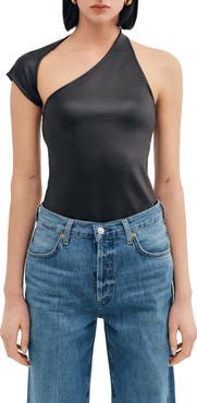Two Lines by Marcella Milan One Shoulder Faux Leather Top