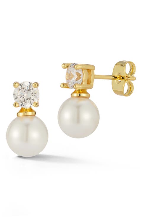 Cubic Zirconia & Faux Pearl Stud Earrings