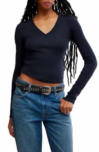 Free People Neria Long Sleeve Stretch Cotton Crop Top