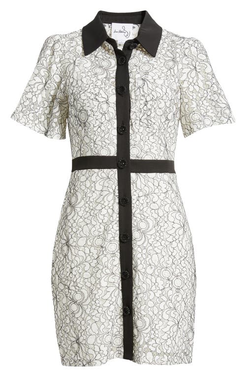SAM EDELMAN SAM EDELMAN CONTRAST TRIM FLORAL LACE MINI SHIRTDRESS 