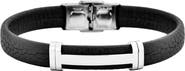 GEOFFREY BEENE Men's Stainless Steel Cutout ID Leather Bracelet