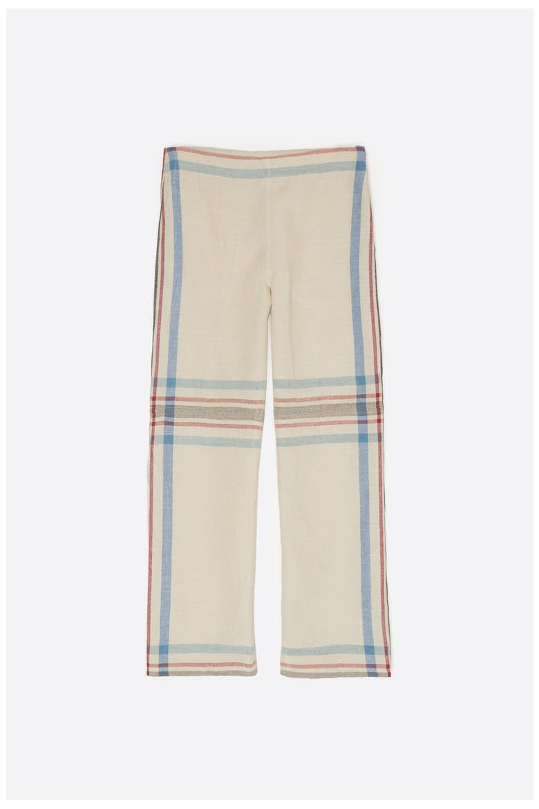 Linen Straight Ankle Length Striped Trousers, Alternate, color, ECRU