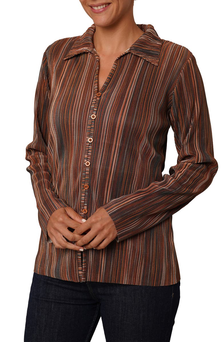 CYRUS Plissé Button-Up Shirt, Alternate, color, Brown Combo