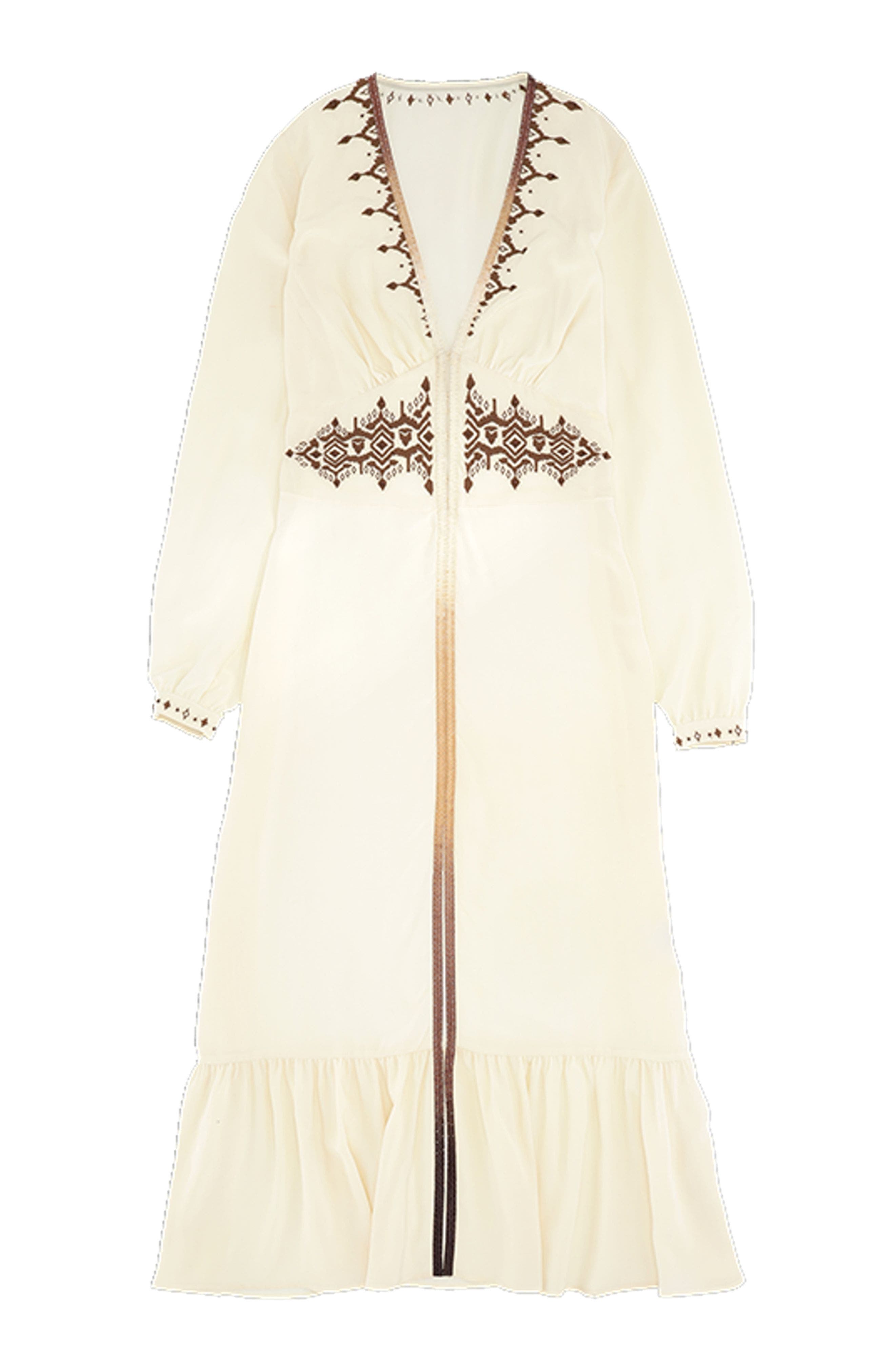 Fortela Ada Embroidered Silk Creponne Dress In Neutral