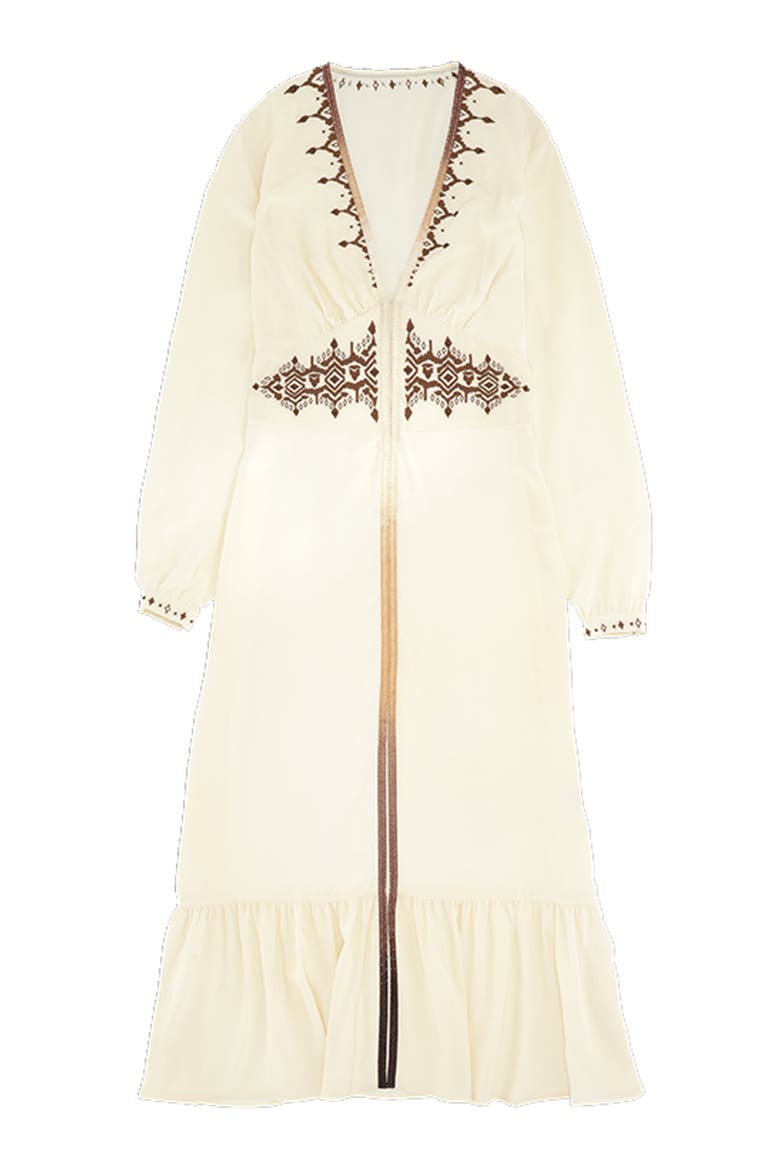 Ada Embroidered Silk Creponne Dress, Main, color, MILK