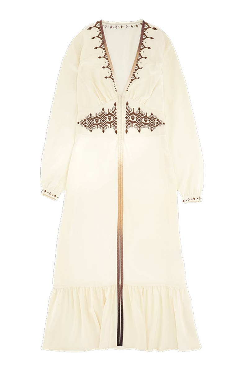 Fortela Ada Embroidered Silk Creponne Dress, Main, color, Milk