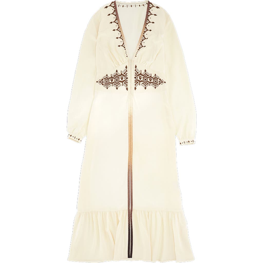 Fortela Ada Embroidered Silk Creponne Dress In Neutral
