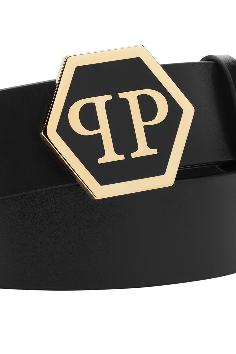 Leather Belt Hexagon Men, Alternate, color, black/lightgold