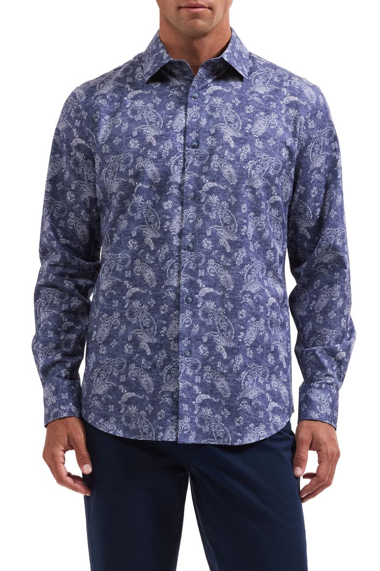 Axel Shaped Fit Button-Up Shirt, Main, color, INDIGO