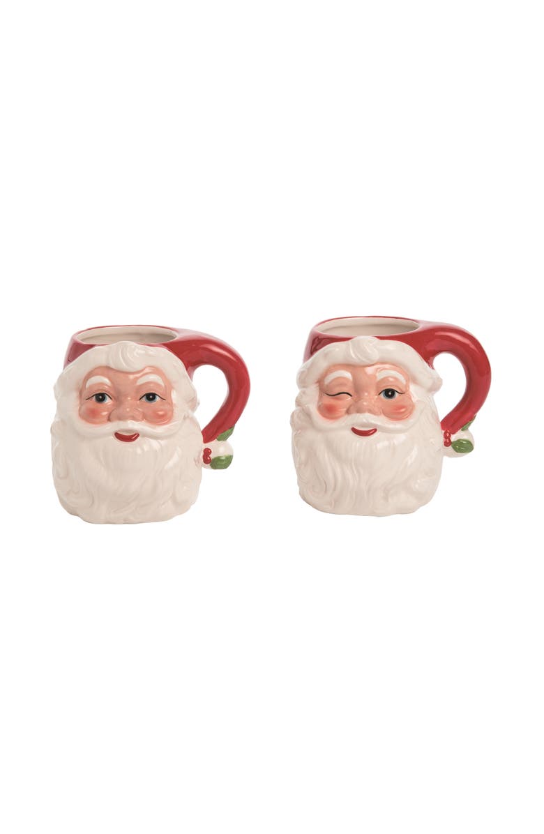 Transpac Dolomite Vintage Santa Mug Set of 2 Ceramic Drinkware Christmas, Main, color, White