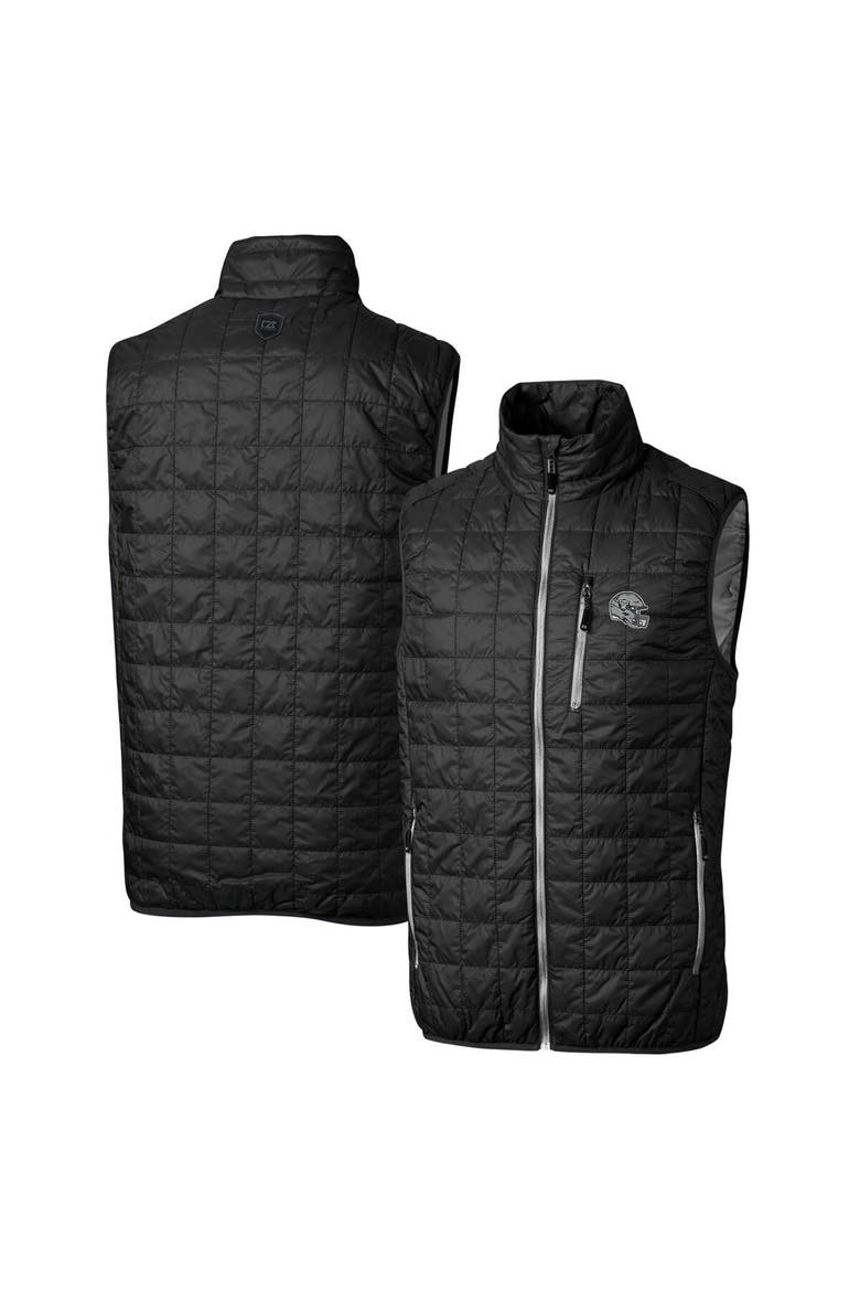 Men's Cutter & Buck  Black Las Vegas Raiders Helmet Rainier PrimaLoft Eco Insulated Full-Zip Puffer Vest, Main, color, Black