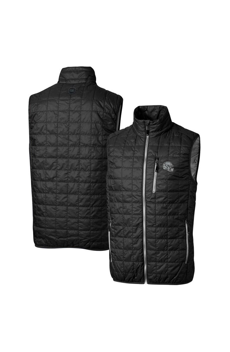 Cutter & Buck Men's Cutter & Buck  Black Las Vegas Raiders Helmet Rainier PrimaLoft Eco Insulated Full-Zip Puffer Vest, Main, color, 