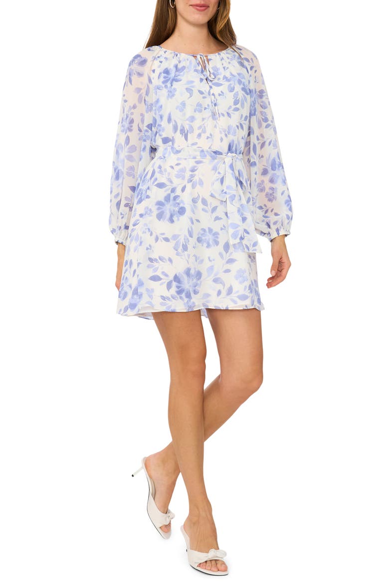Floral Balloon Sleeve Shift Minidress, Main, color, NEW IVORY