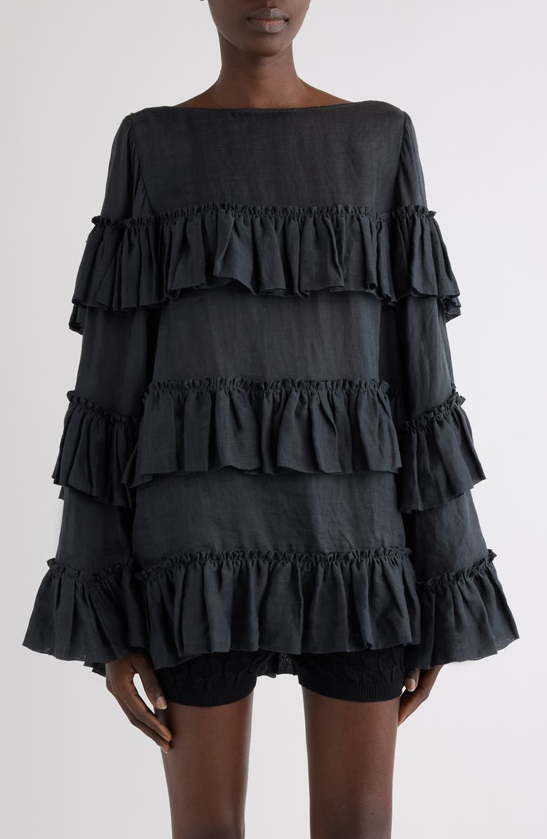 Dries Van Noten Carlice Ramie Mousseline Top, Main, color, Black