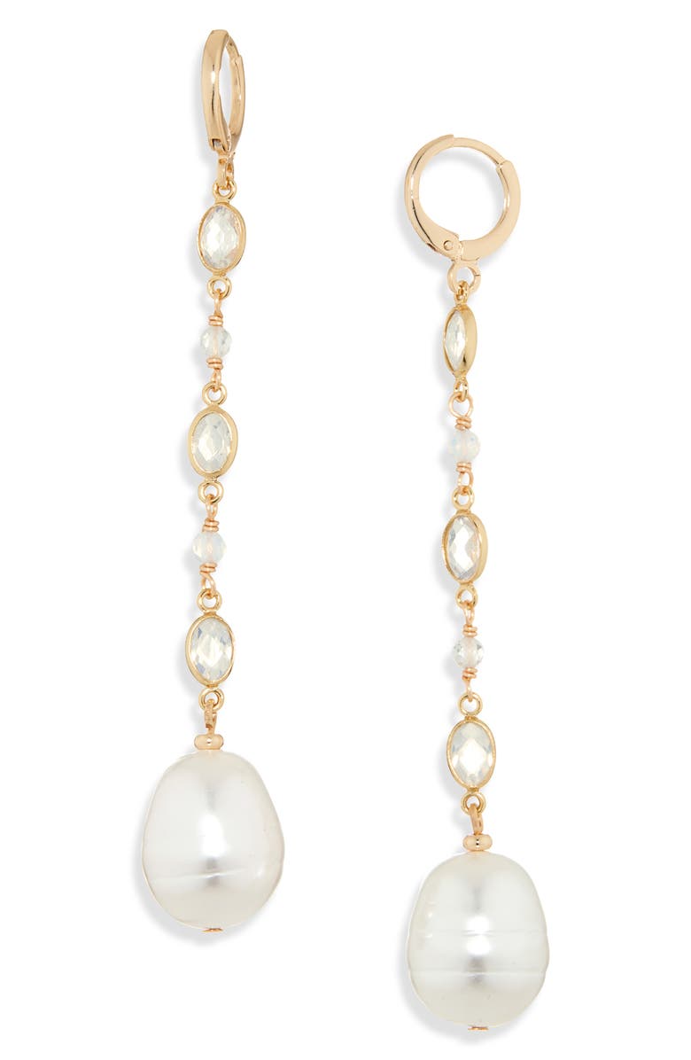 Panacea Crystal & Faux Pearl Linear Drop Earrings, Main, color, White