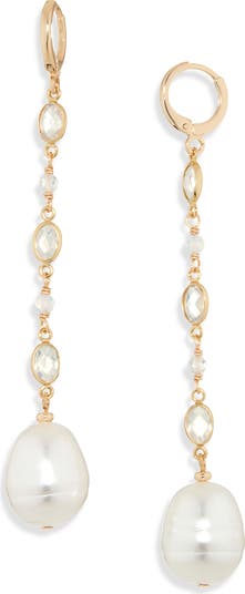 Crystal & Faux Pearl Linear Drop Earrings
