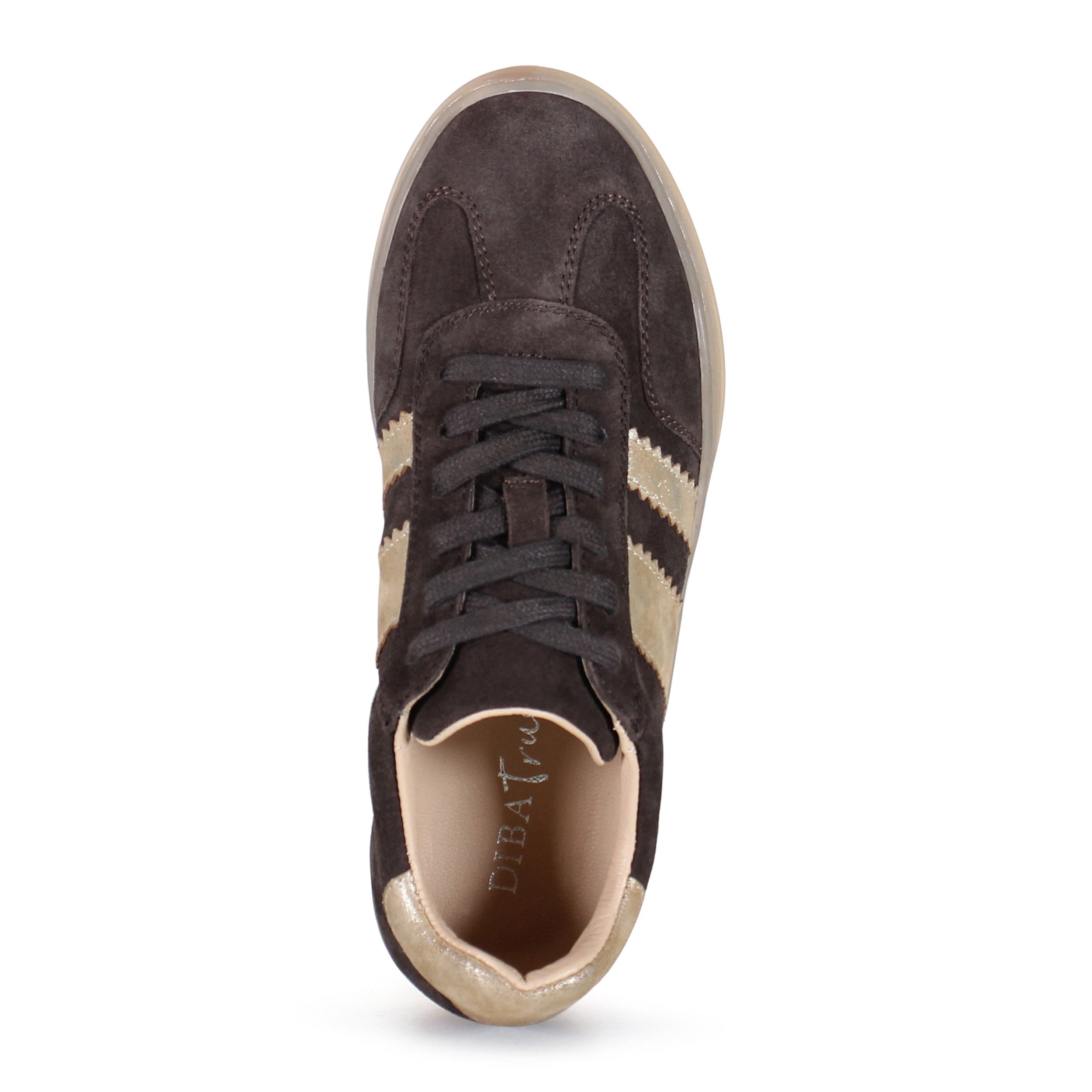 Diba True JON QWILL Lace Up Suede Sneaker, Alternate, color, Dark Brown/Gold