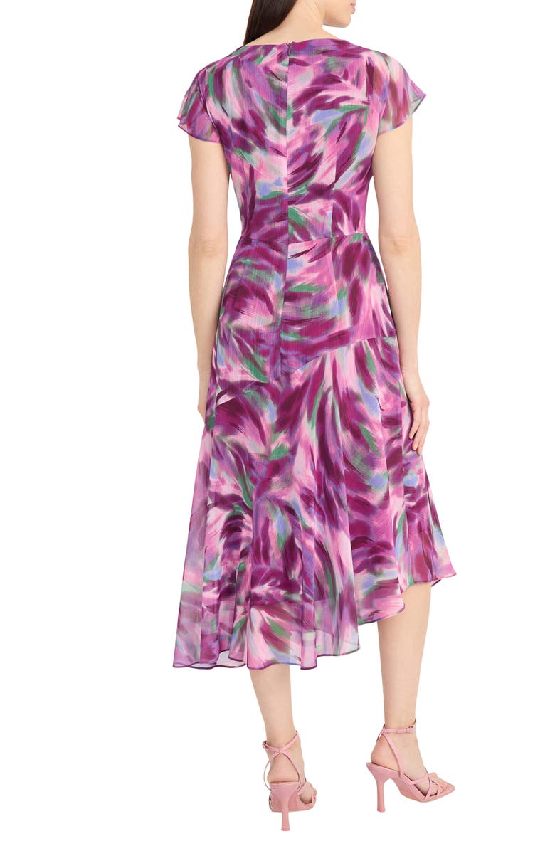 Maggy London Abstract Print Asymmetric Chiffon Midi Dress, Alternate, color, Perri/ Purple