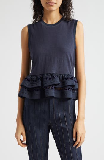 Cinq À Sept Landri Layered Ruffle Tank In Navy