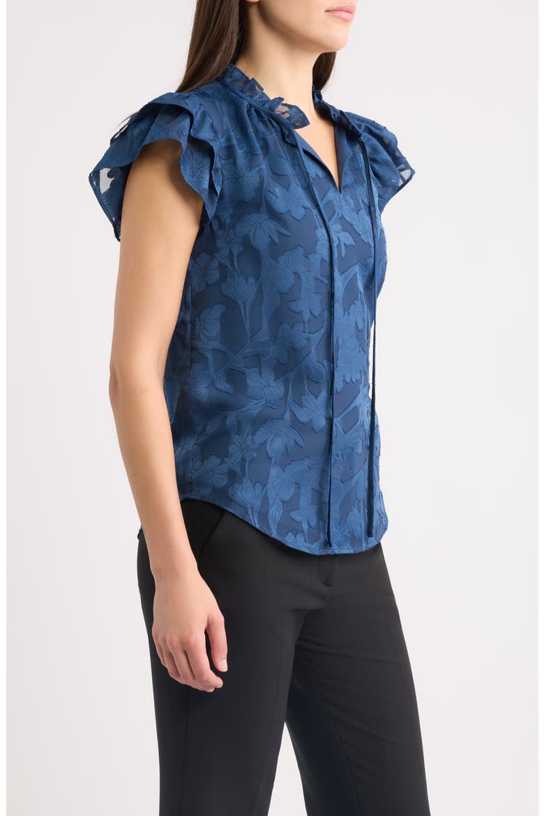 Ruffle Tie Neck Top, Alternate, color, BLUE CARBON