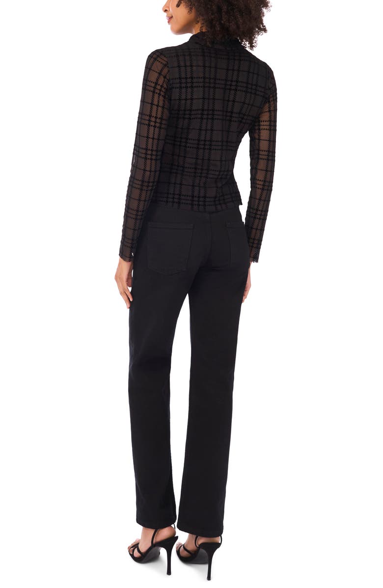 Parker Plaid Mock Neck Long Sleeve Mesh Top, Alternate, color, Rich Black