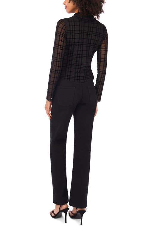 Parker Plaid Mock Neck Long Sleeve Mesh Top In Multi
