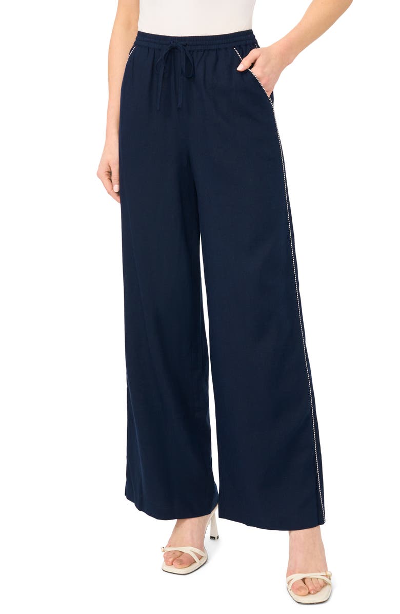 CeCe Contrast Trim Crop Pants, Main, color, Classic Navy
