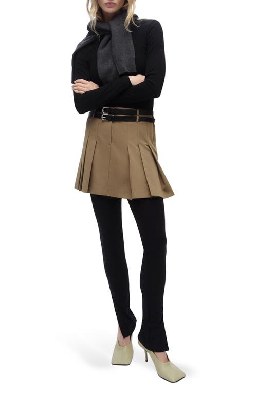 Shop Mango Candy Pleated Mixed Media Long Sleeve Minidress In Beige