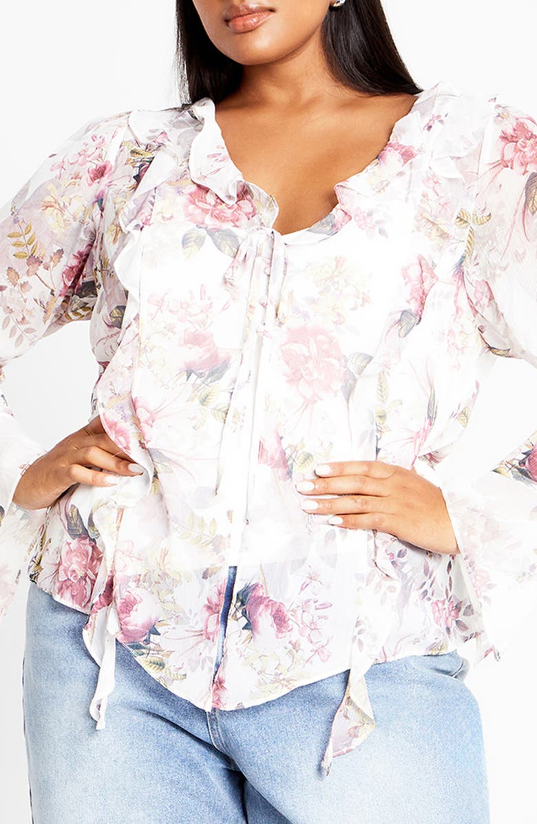 City Chic Sweet Nothings Ruffle Top, Main, color, Pastel Floral