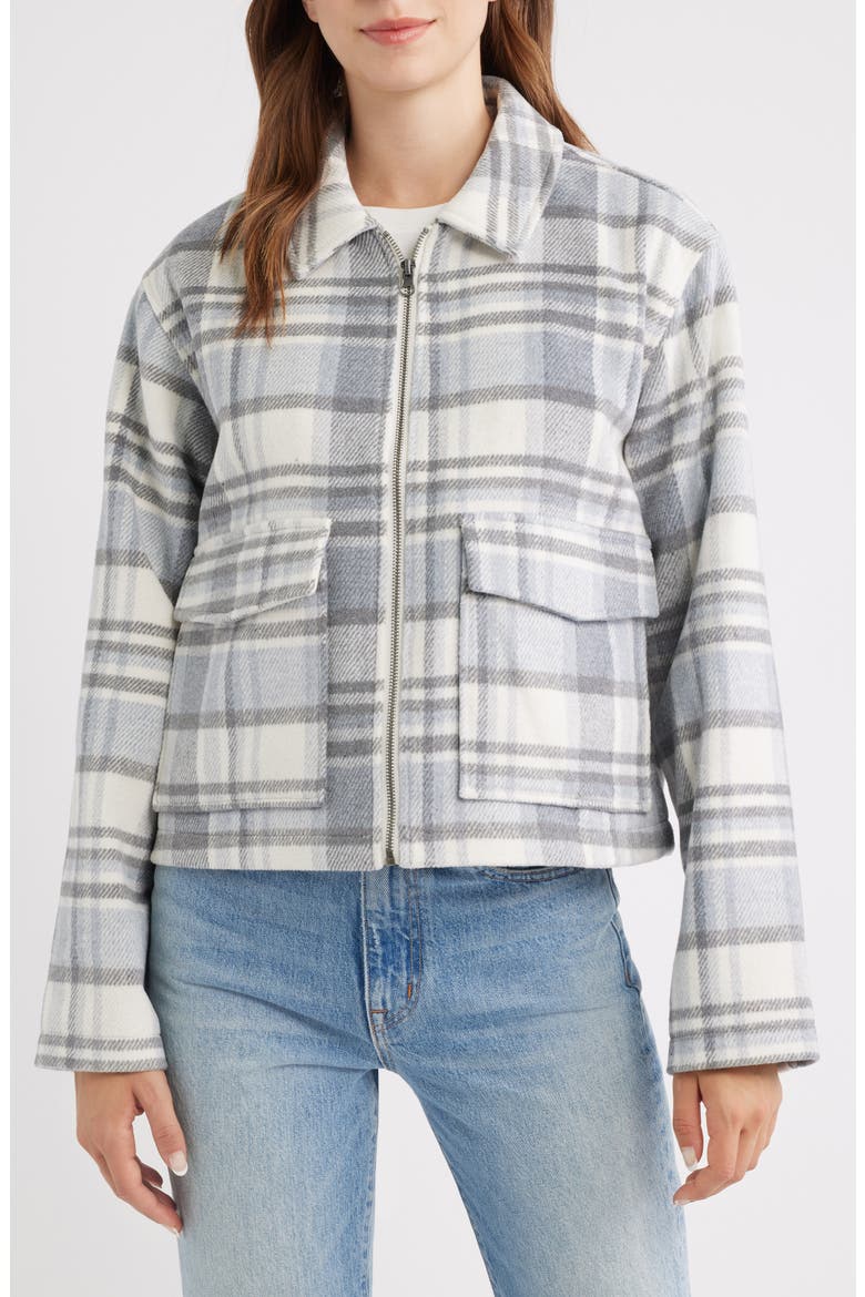Plaid Zip Up Jacket, Alternate, color, GREY PLAID