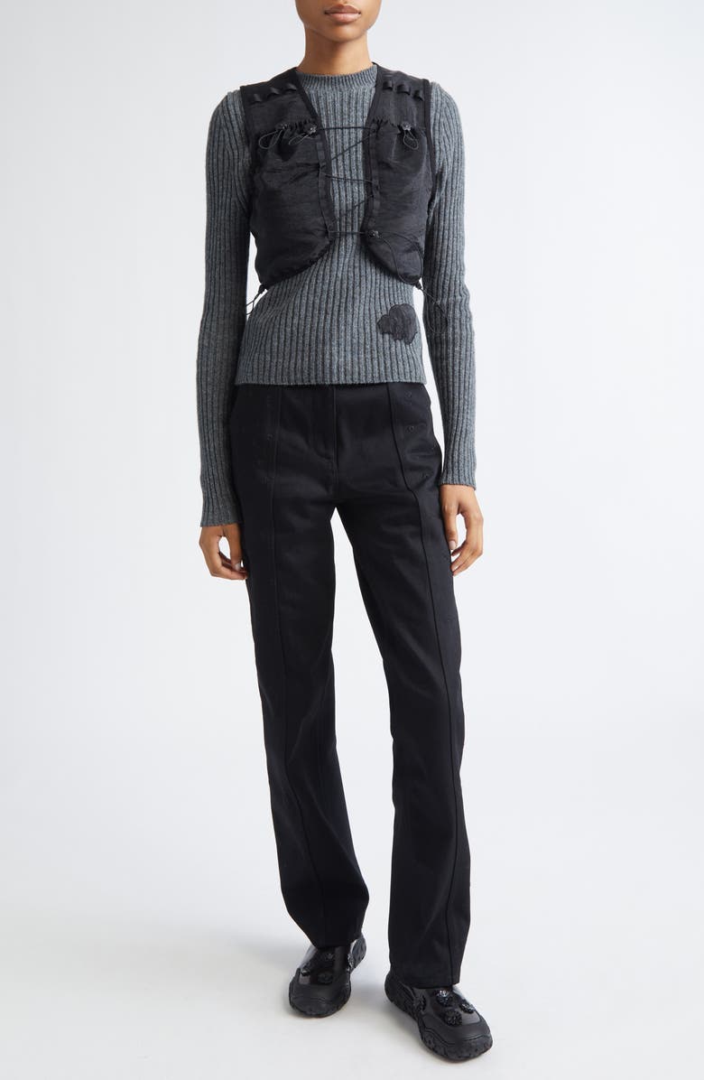 Cecilie Bahnsen Bliss Floral Embroidered High Waist Jeans, Alternate, color, Black