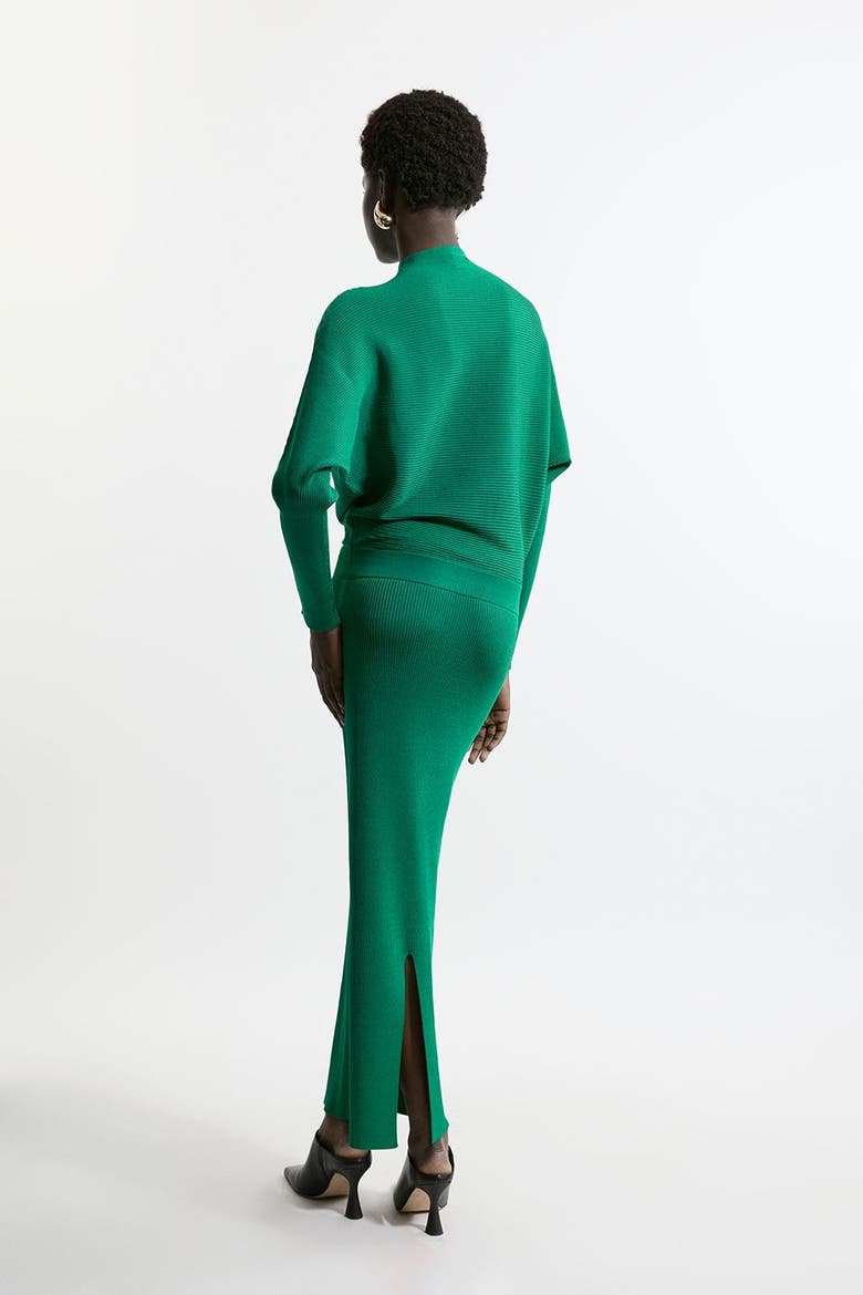 Drape Knit Bat Wing Pencil Midi Dress, Alternate, color, Green