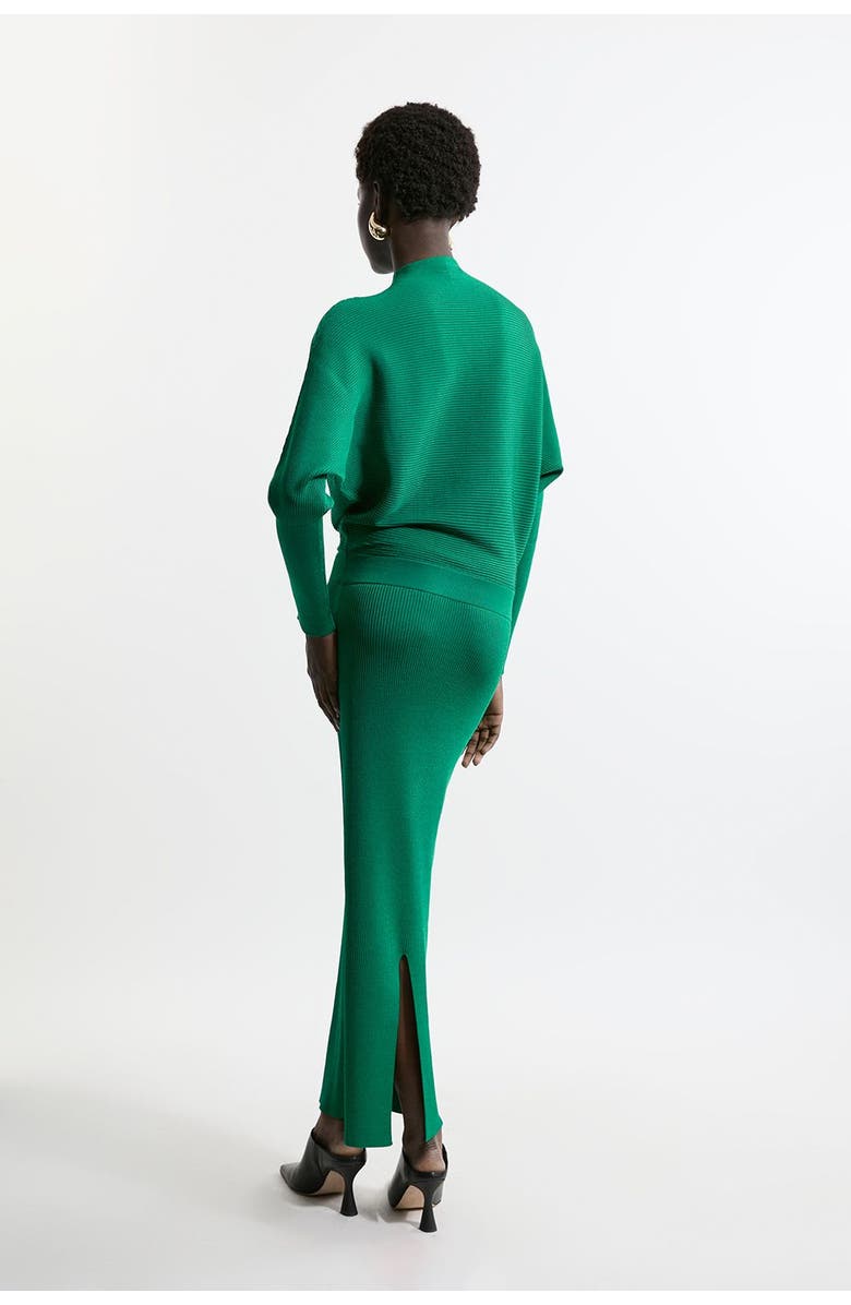 Karen Millen Drape Knit Bat Wing Pencil Midi Dress, Alternate, color, Green