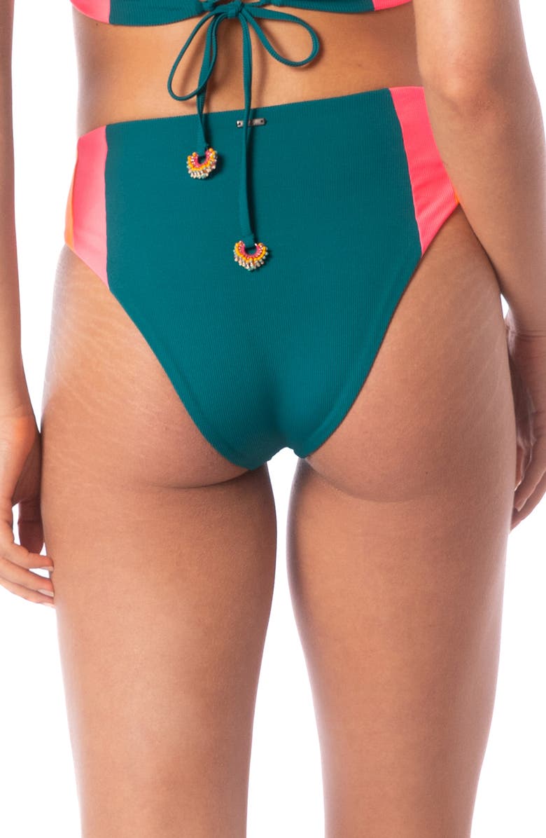 Maaji Verdant Breeze Wanderer Reversible High Waist Bikini Bottoms, Alternate, color, Green