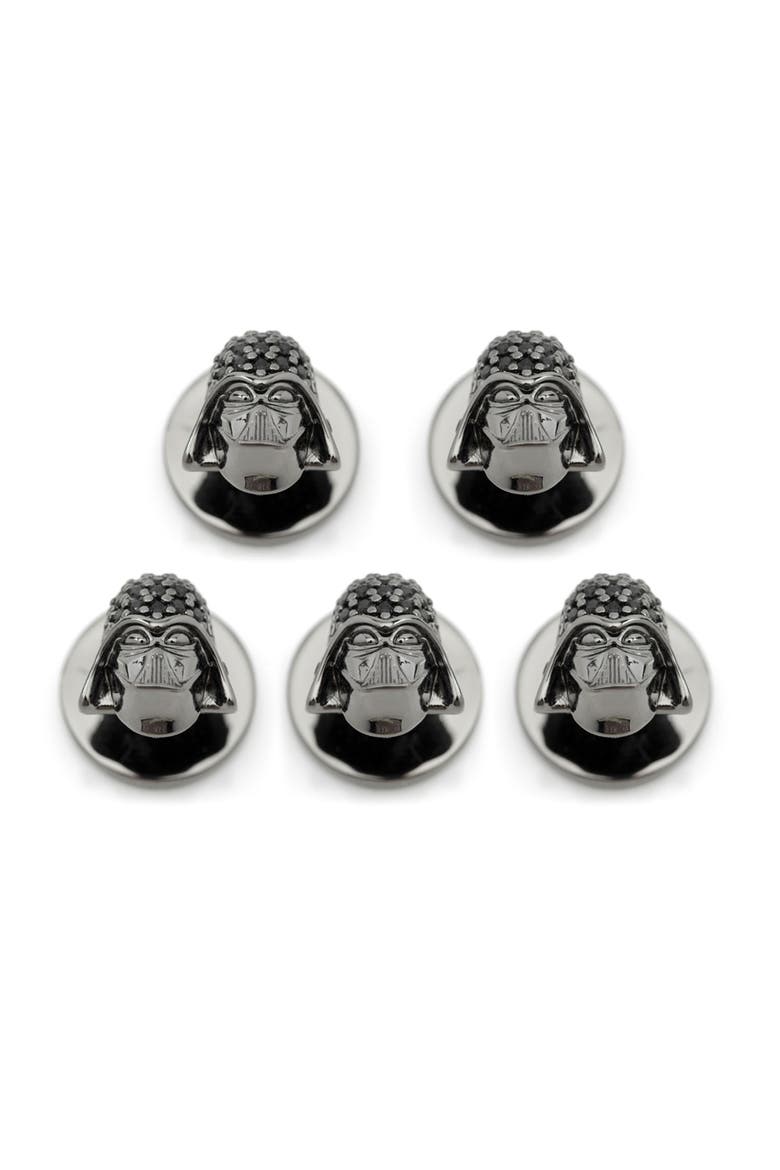 Set of 5 Darth Vader Crystal Helmet Shirt Studs, Main, color, BLACK