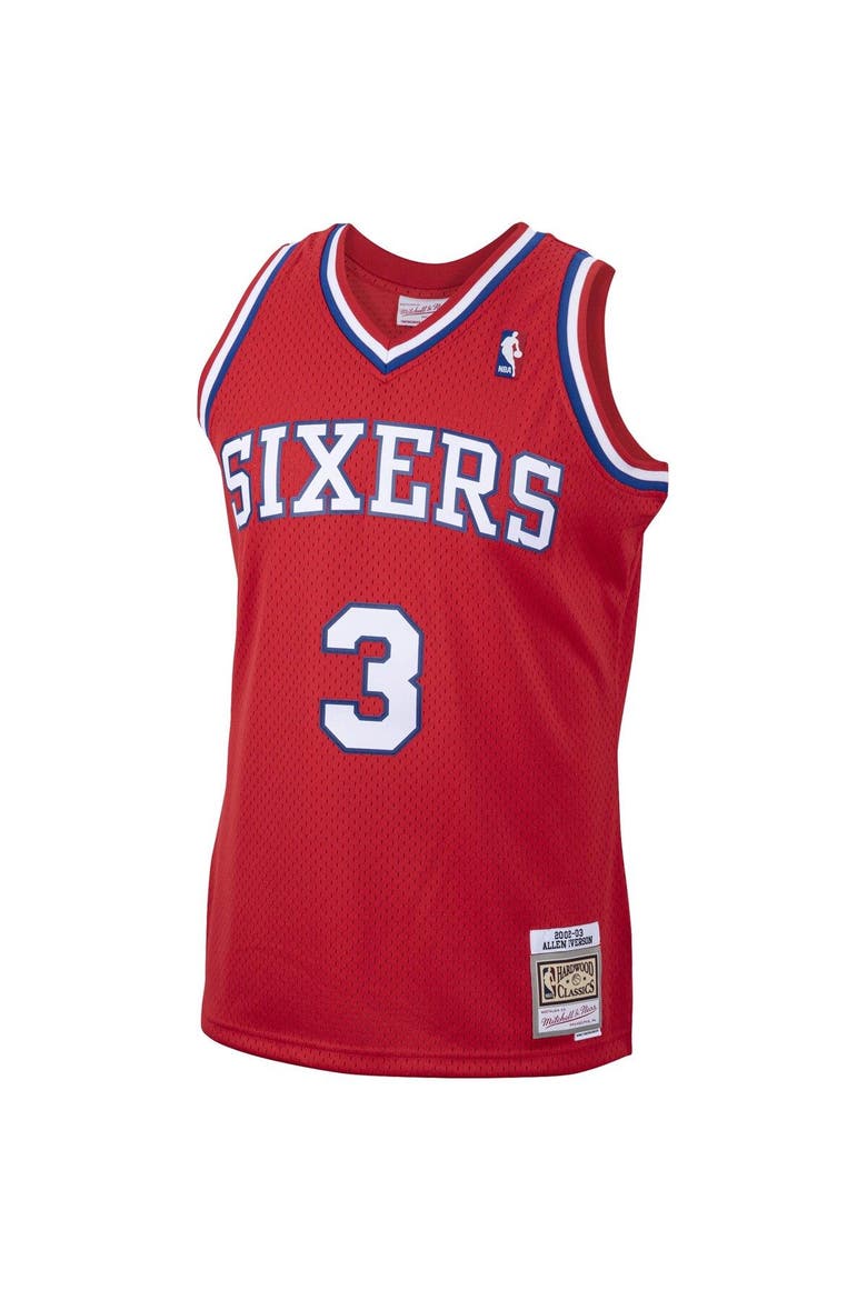 Men's Mitchell & Ness Allen Iverson Red Philadelphia 76ers 2001/02 Hardwood Classics Swingman Jersey, Alternate, color, Red