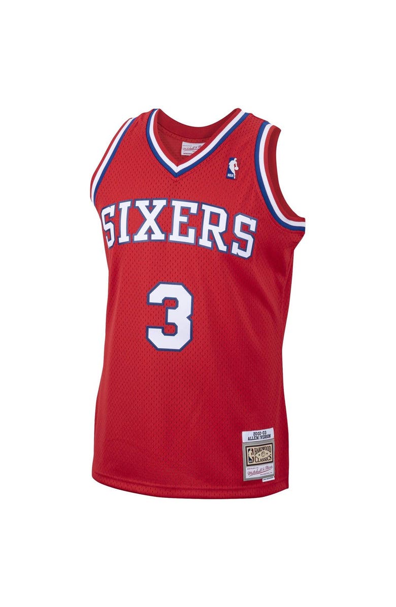 Mitchell & Ness Men's Mitchell & Ness Allen Iverson Red Philadelphia 76ers 2001/02 Hardwood Classics Swingman Jersey, Alternate, color, Red