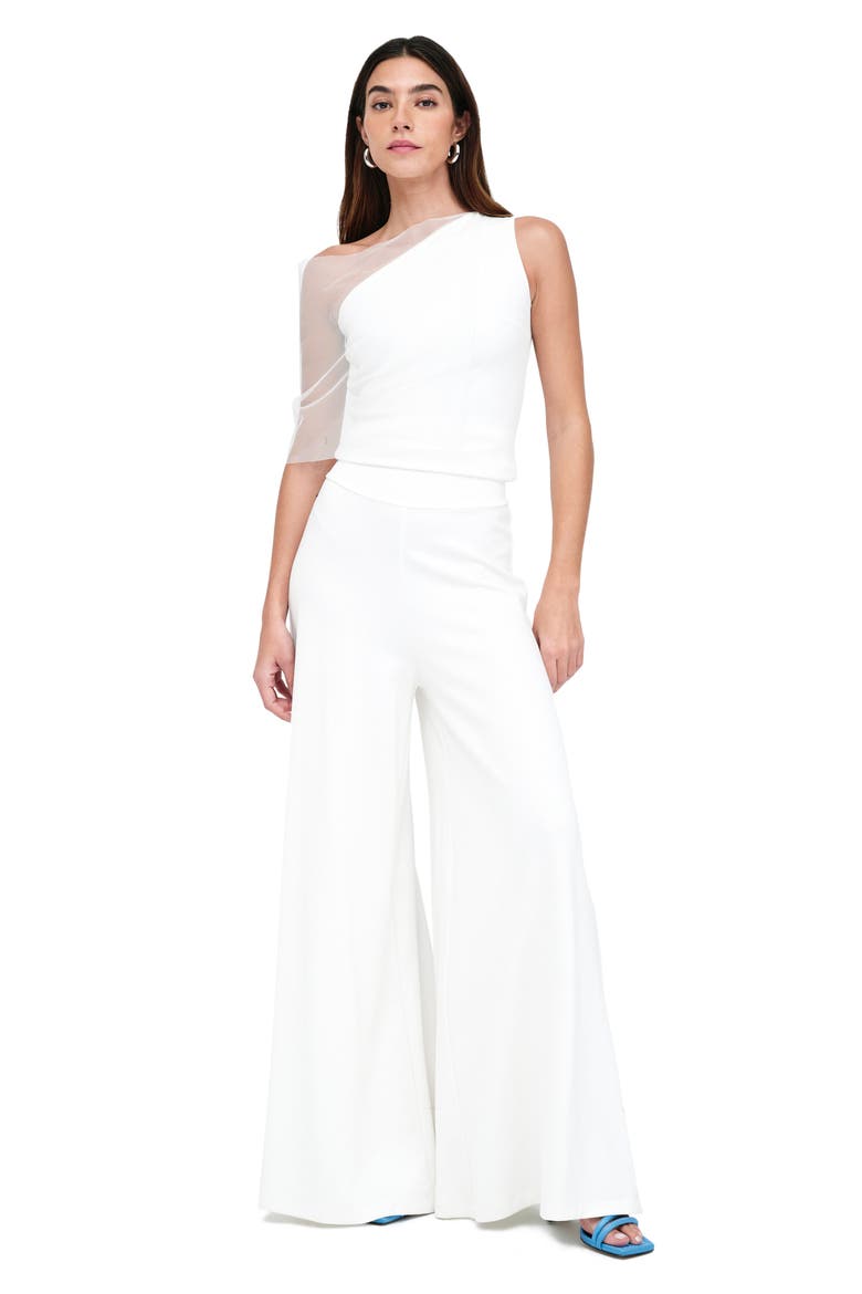Zinnia Mixed Media Layered One-Shoulder Top, Alternate, color, OFF WHITE