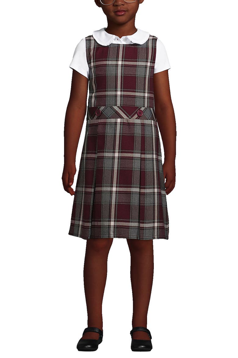 Girls Uniform Plaid Jumper, Main, color, Burgundy/Gray Plaid