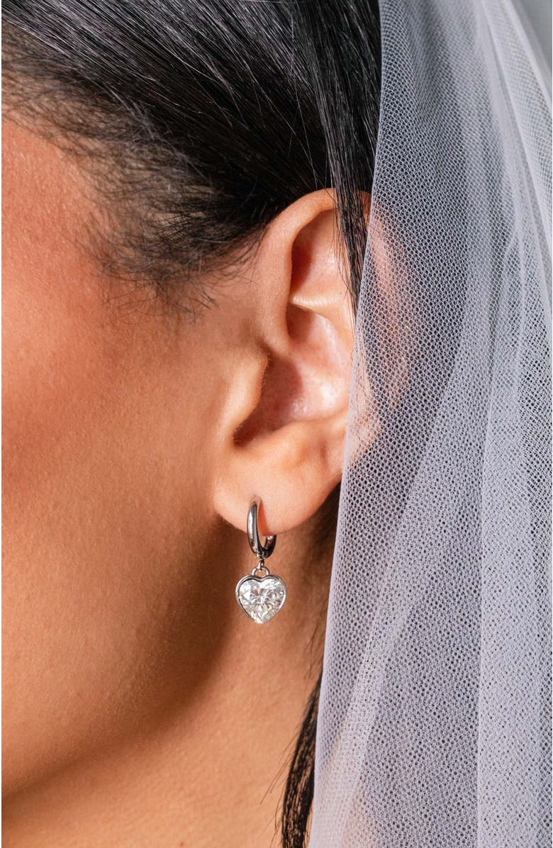 Alex and Ani Heart Huggie Earrings, Alternate, color, Silver