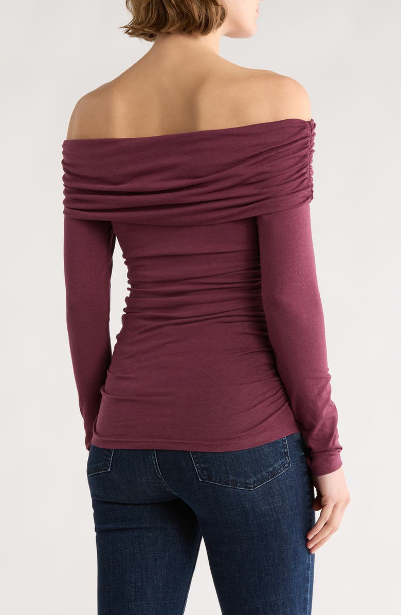 rag & bone Lucy Off the Shoulder Ruched T-Shirt, Alternate, color, Dark Berry